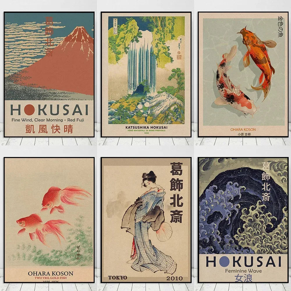 Hokusai & Ohara Koson Inspired Japanese Canvas Prints