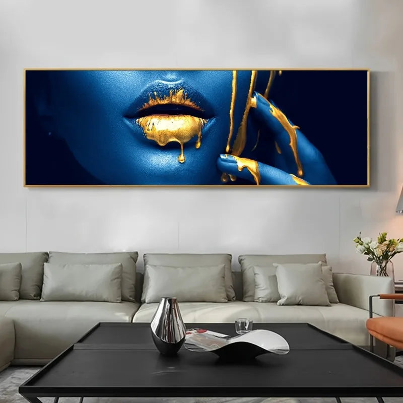 luxury pop art lips with fashion woman canvas wall art