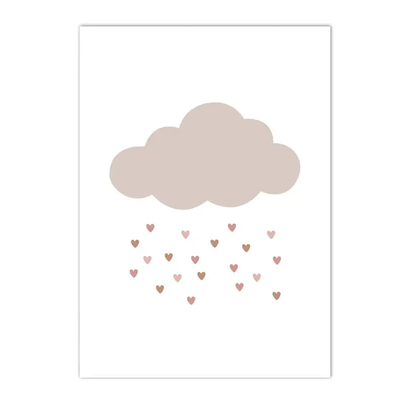 Nordic kids canvas with rainbow, sun, clouds and pink flowers