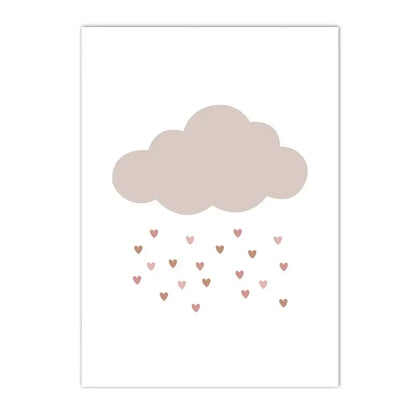 Nordic kids canvas with rainbow, sun, clouds and pink flowers