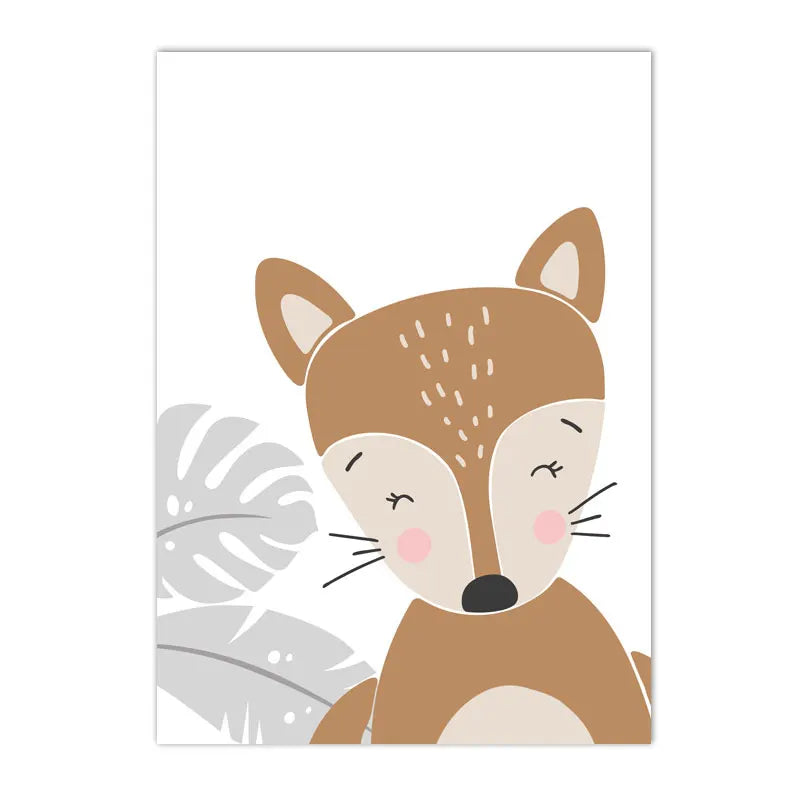 kids canvas with fox bear rabbit hippo and giraffe animal friends