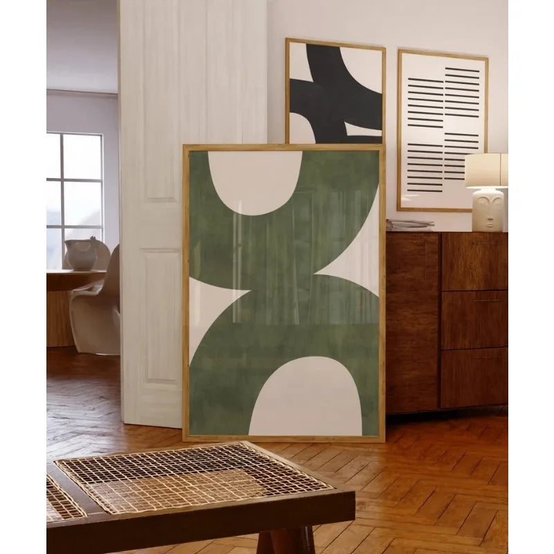 mid century green organic lines minimalist unframed canvas