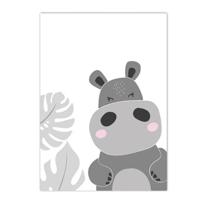 kids canvas with fox bear rabbit hippo and giraffe animal friends