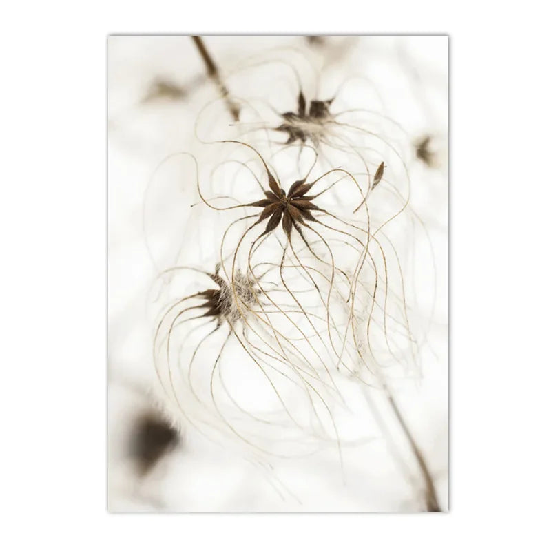 minimalist beige canvas with reed grass and flowers nordic style