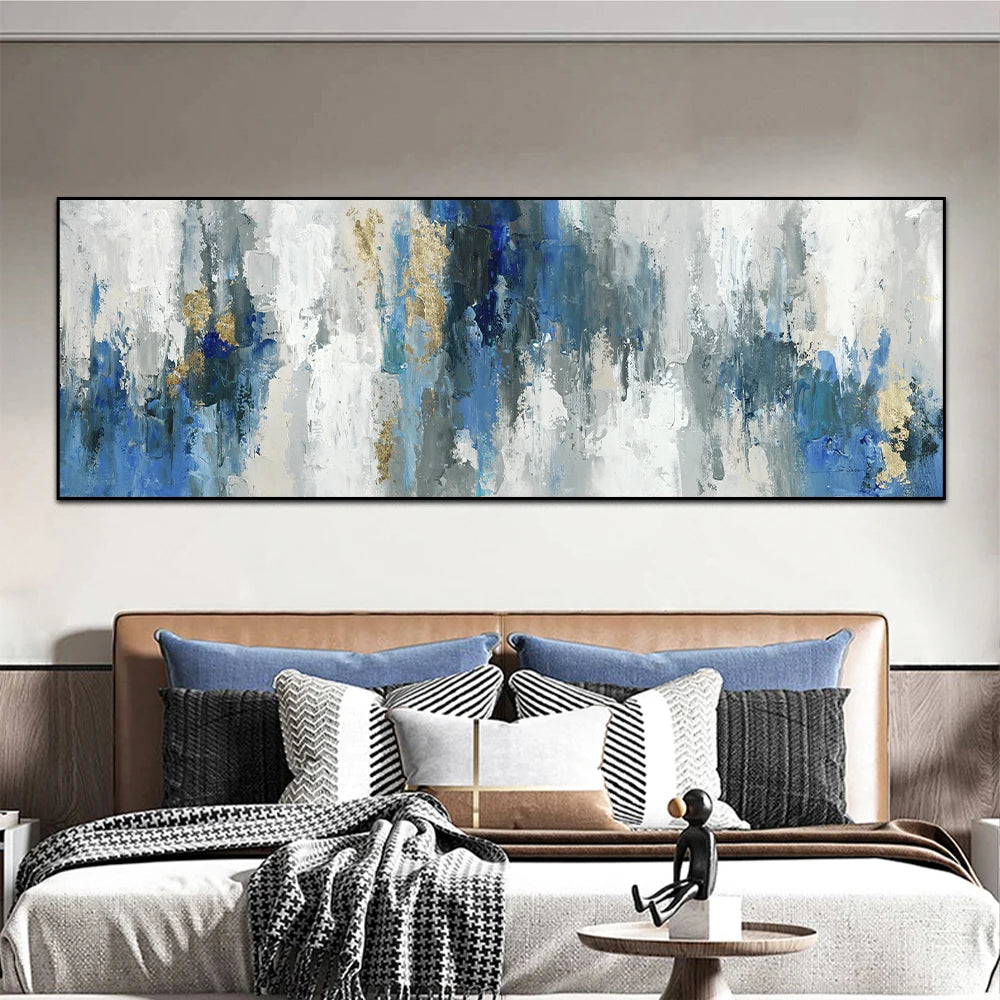 abstract nordic blue wave oil canvas wall art