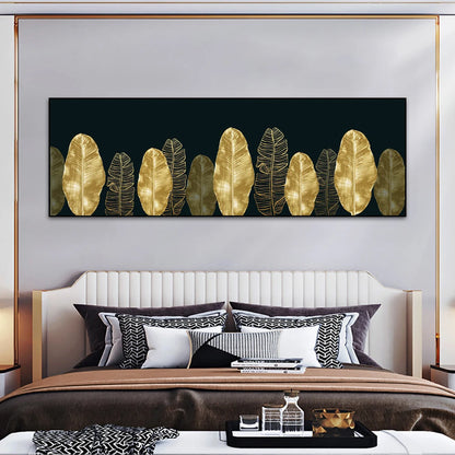 Black and gold monstera and ginkgo leaves botanical canvas wall art