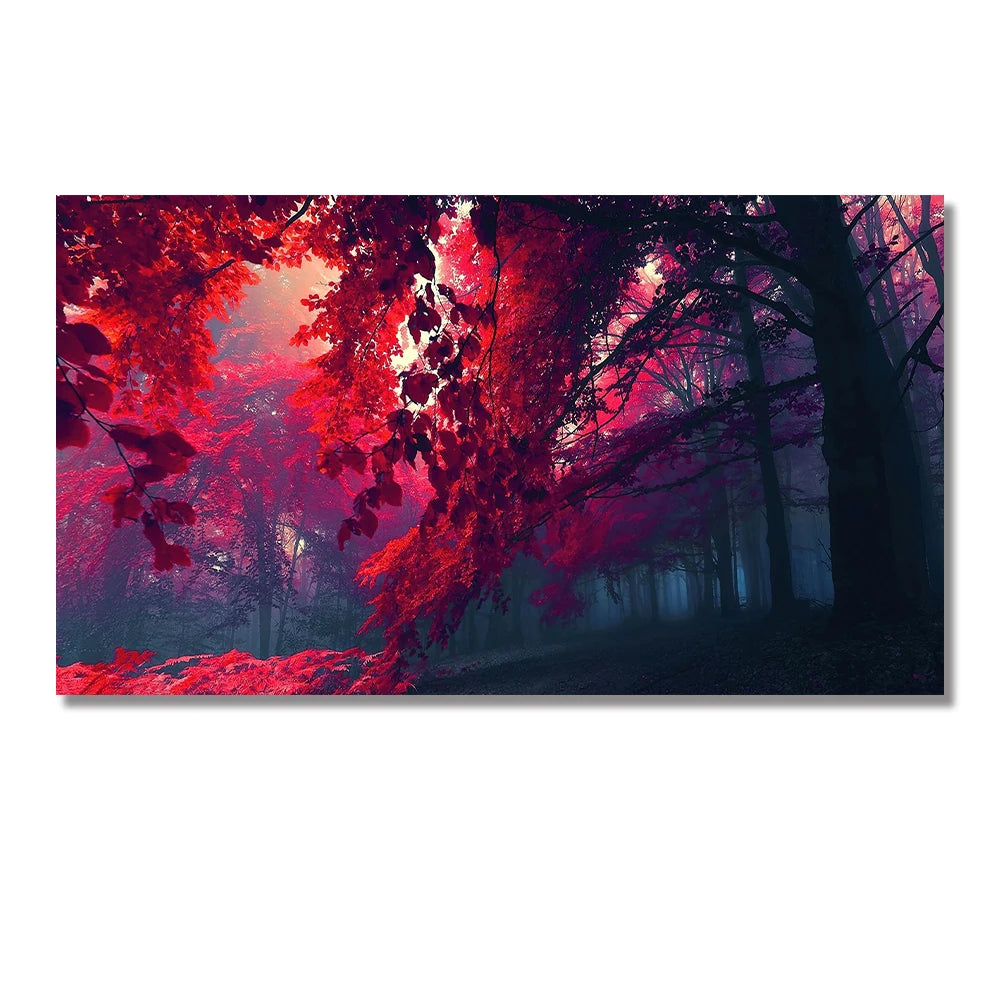 minimalist nordic landscape of mountain lake at sunset on canvas