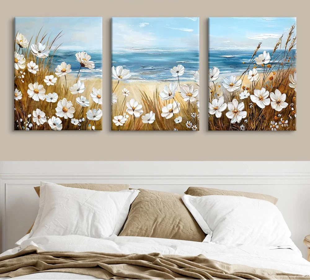 Modern White Floral Canvas - Set Of 3