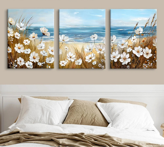 Modern White Floral Canvas - Set Of 3