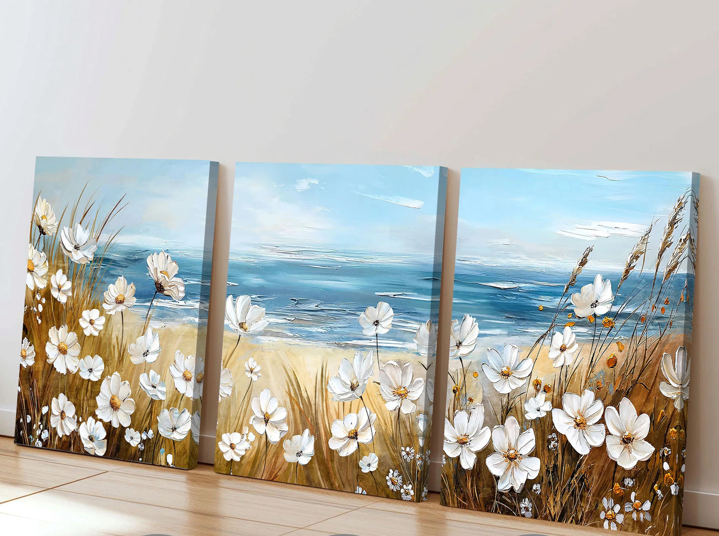 Modern White Floral Canvas - Set Of 3