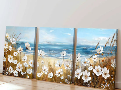 Modern White Floral Canvas - Set Of 3