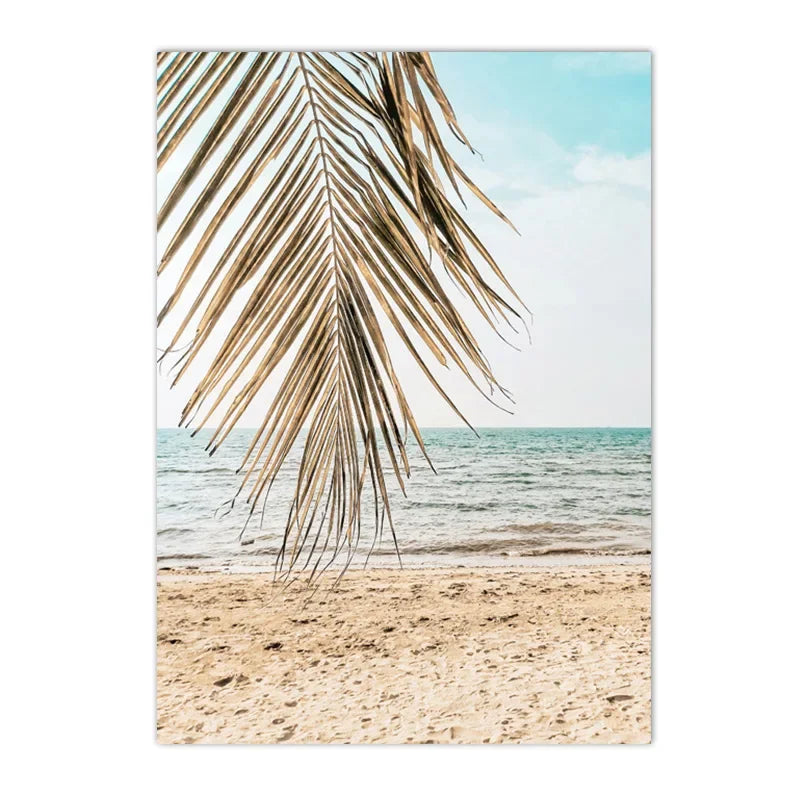 swan with surfboard under coconut tree tropical beach canvas wall art