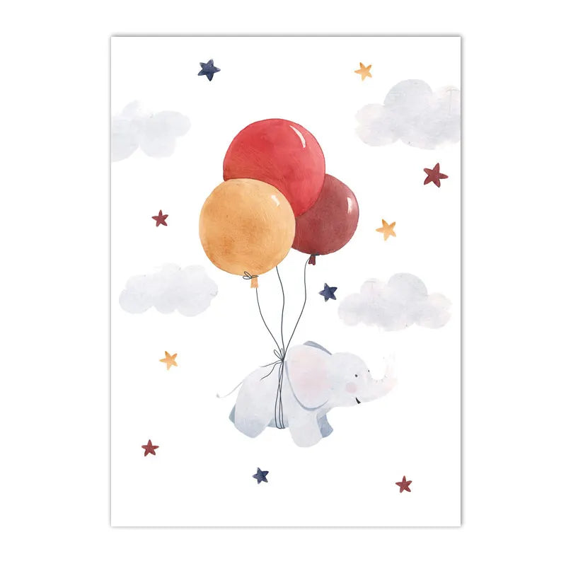 kids nordic cartoon canvas with balloon car and airplane