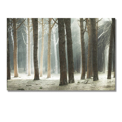 minimalist nordic landscape of mountain lake at sunset on canvas