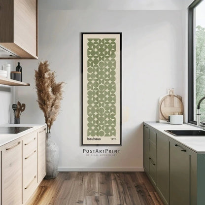 long narrow vertical sage green bauhaus frameless canvas