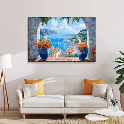 large frameless blue abstract modern canvas wall art