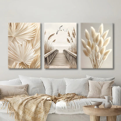 Beige Flower & Grass Canvas