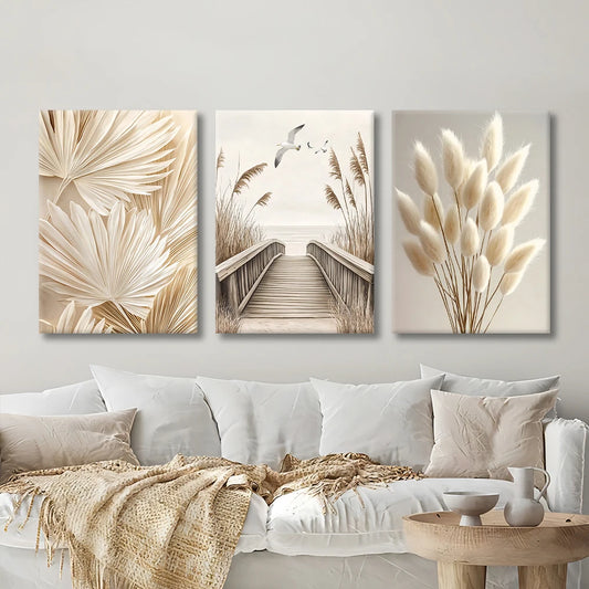 Beige Flower & Grass Canvas