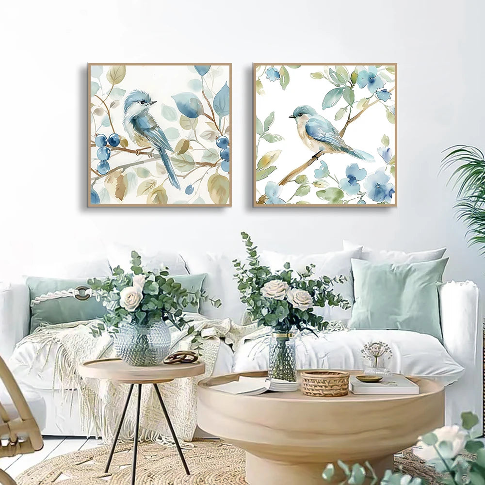 Abstract Bird on Branch Watercolor Canvas