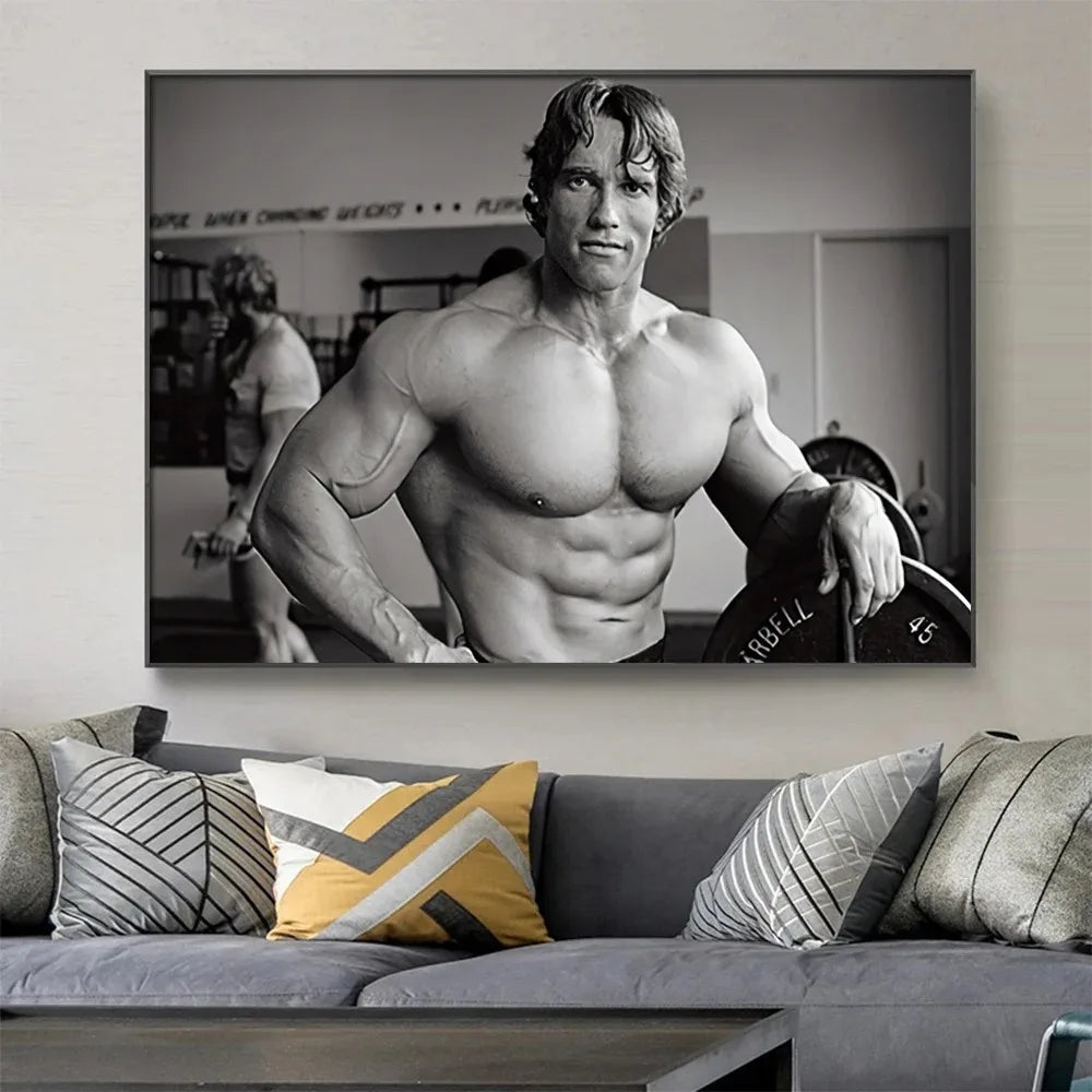 black and white motivational canvas of arnold schwarzenegger