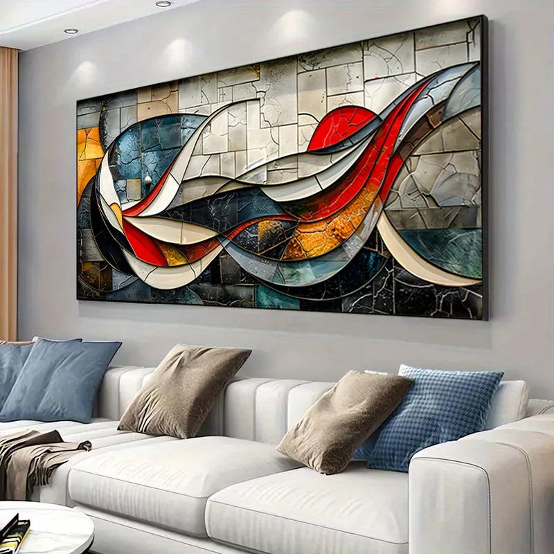 large colorful mosaic geometric frameless abstract canvas