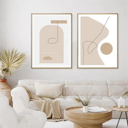 beige boho geometric line art canvas wall art