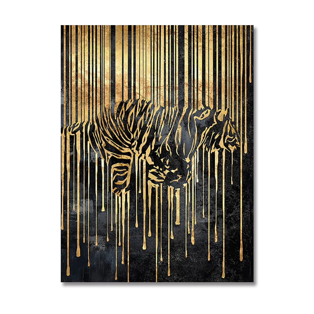 Abstract Gold Line Animals Canvas