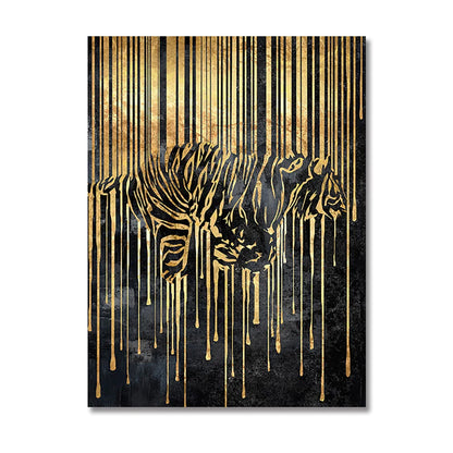 Abstract Gold Line Animals Canvas