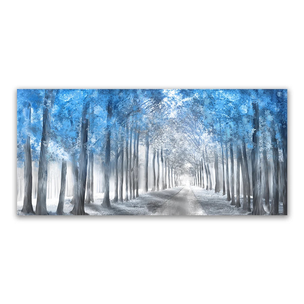 Abstract blue trees with butterfly Nordic canvas wall art