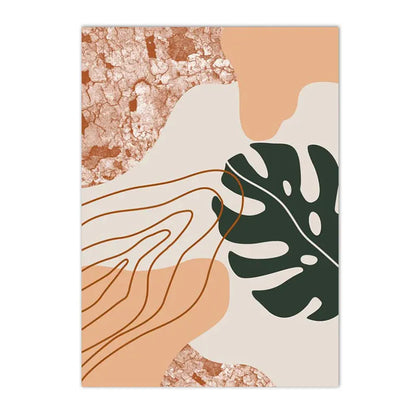 boho terracotta mustard sun with leaf geometric canvas wall art