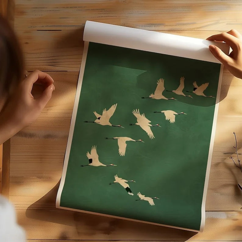 vintage japanese flying crane elegant bird canvas