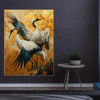 elegant two cranes art deco frameless canvas print