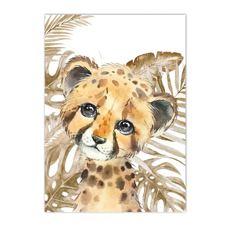nordic jungle animals giraffe elephant panda lion kids canvas