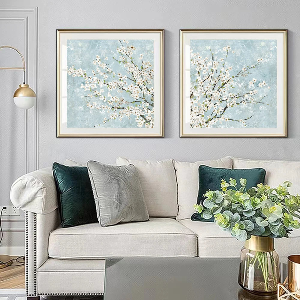 two-panel cherry blossom Nordic floral canvas wall art