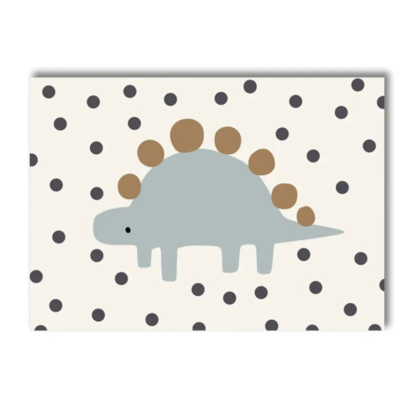 kids boho canvas with turtle bear cat lion and dinosaur under a rainbow