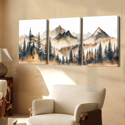Romantic Trees & Mountains Landscape Canvas - Set Of 3