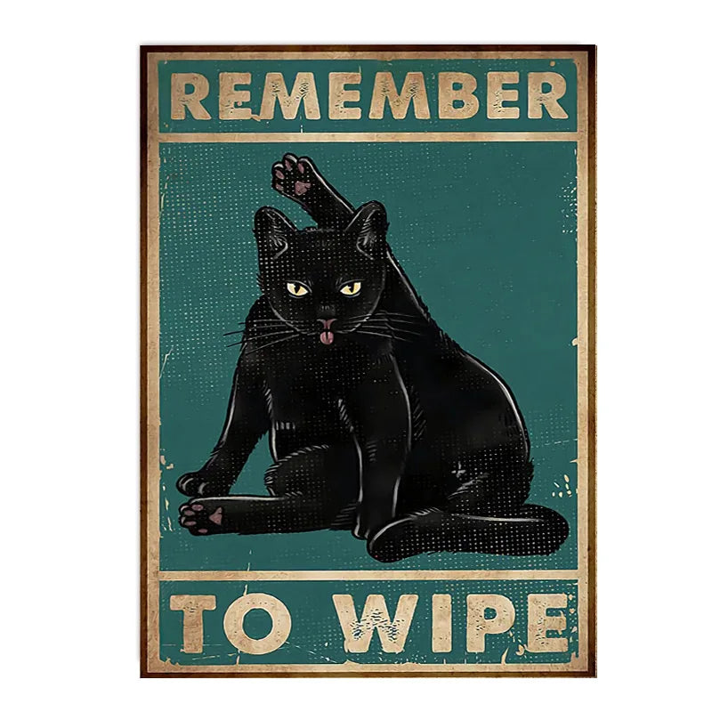 funny black cat are you pooping bathroom canvas sign