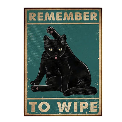 funny black cat are you pooping bathroom canvas sign