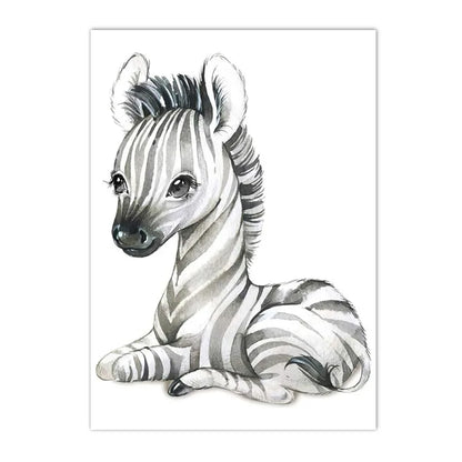 nordic baby animals lion elephant fox deer on nursery canvas