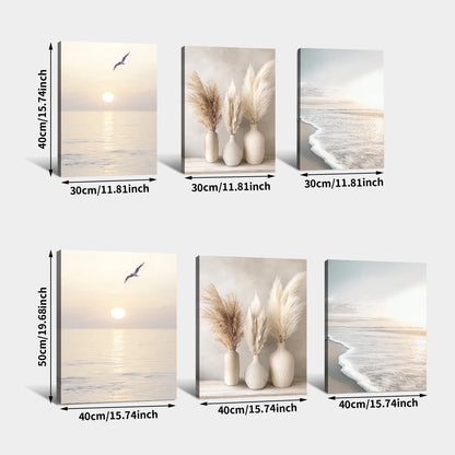 Sunrise Beach Waves Canvas - Set Of 3