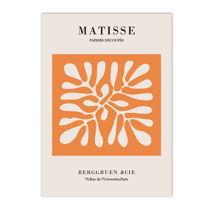 orange abstract canvas with Matisse cutouts and Kusama dots