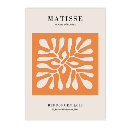 orange abstract canvas with Matisse cutouts and Kusama dots