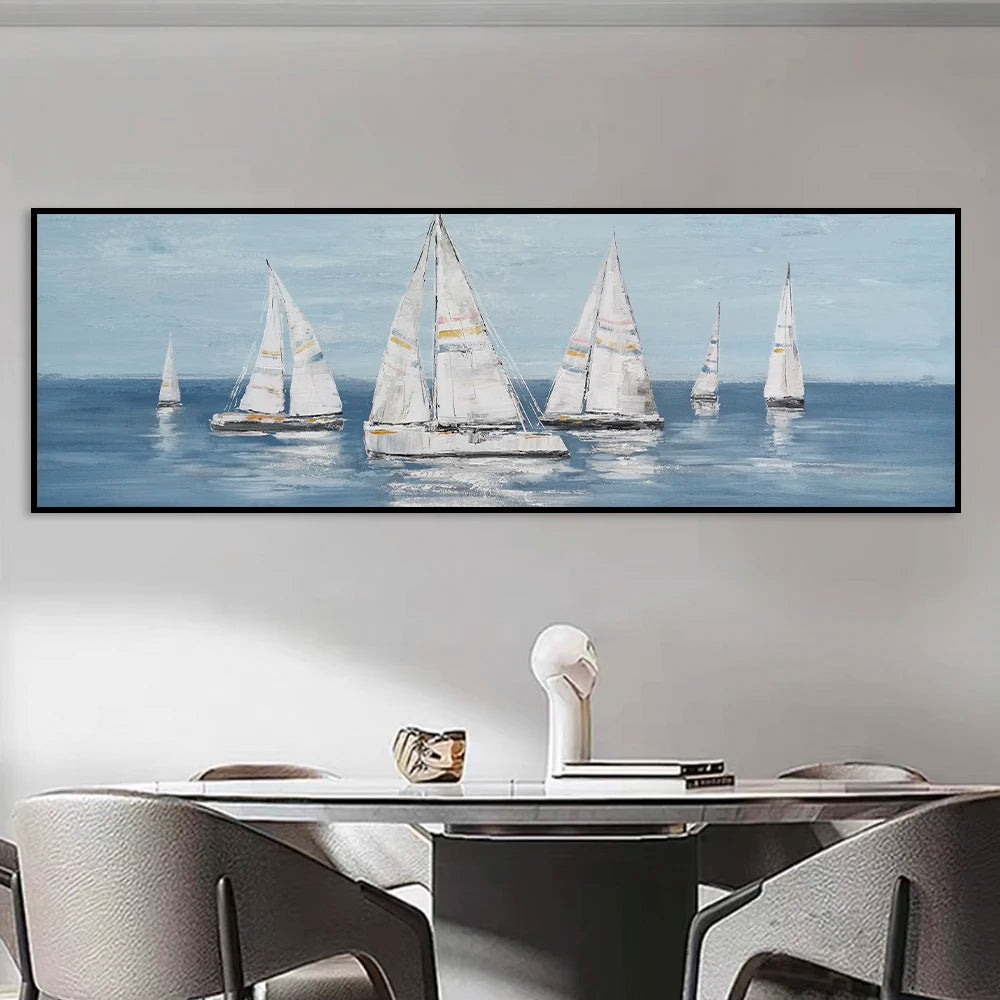 Nordic white sailboat at sea seascape canvas wall art