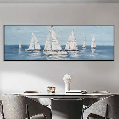 Nordic white sailboat at sea seascape canvas wall art