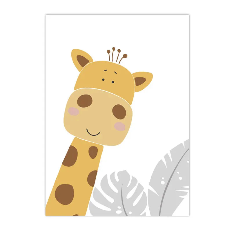 kids canvas with fox bear rabbit hippo and giraffe animal friends