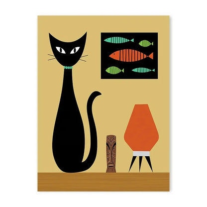 Colourful Black Cat Scenery Abstract Canvas