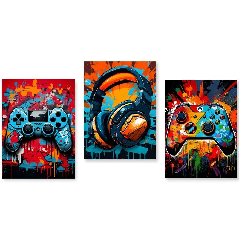 Colorful graffiti gaming controller canvas wall art