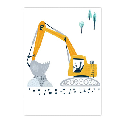 cartoon tractor truck excavator crane kids construction canvas