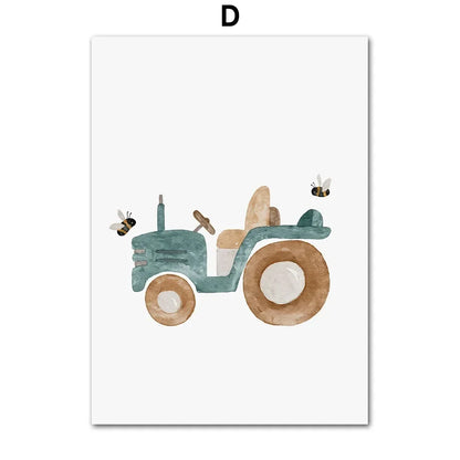 Cartoon Bear Construction Vehicle Canvas Art