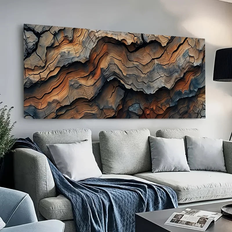 frameless modern abstract canvas with bark texture effect